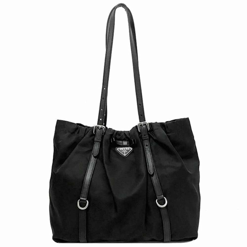 Prada Tote Bag Black Silver Tessuto Rion Gathered Pocono Triangle Shoulder